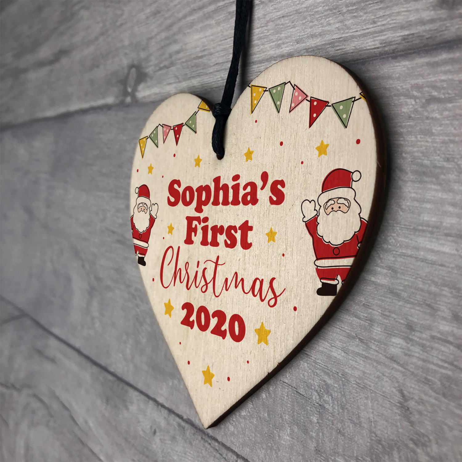 Christmas decoration Personalised Baby's 1st Christmas 2020 Red Wooden Heart 