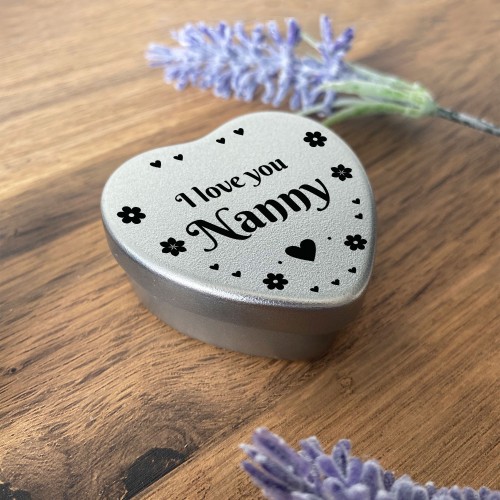 Silver Heart Tin Nanny Gift Christmas Birthday Present