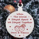 Personalised Christmas Tree Decoration Wood Bauble Couple Gift