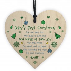 Newborn Baby First Christmas Wood Heart Tree Decoration Bauble 