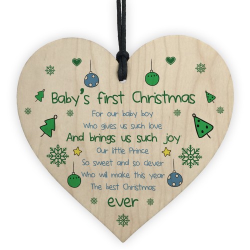 Newborn Baby First Christmas Wood Heart Tree Decoration Bauble 