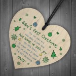 Newborn Baby First Christmas Wood Heart Tree Decoration Bauble 