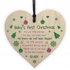 Baby's First Christmas Wooden Heart Bauble Tree Decoration Gift