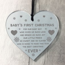 Baby Boys First Christmas Decoration Engraved Heart Bauble