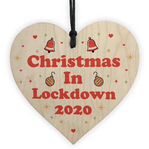 Christmas In Lockdown Wood Heart Bauble Christmas Tree Decor