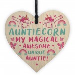 AUNTIE Gift For Birthday Mothers Day Wooden Heart Unicorn Gift