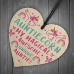 AUNTIE Gift For Birthday Mothers Day Wooden Heart Unicorn Gift