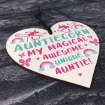 AUNTIE Gift For Birthday Mothers Day Wooden Heart Unicorn Gift