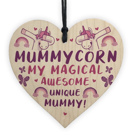 Novelty Mummy Gift For Birthday Christmas Wood Heart Unicorn