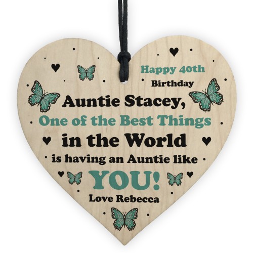 Personalised Auntie Gift Novelty Birthday Wood Heart Thank You