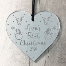 PERSONALISED Baby's First Christmas Tree Mirror Engraved Bauble