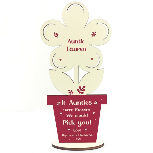 Personalised Auntie Birthday Christmas Gift Wooden Flower