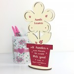 Personalised Auntie Birthday Christmas Gift Wooden Flower