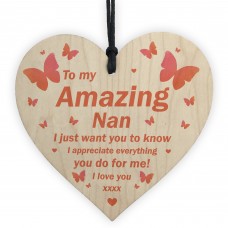 I Love You Nan Gift Hanging Wooden Heart Gift For Nan Birthday