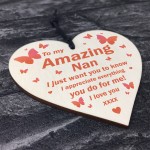 I Love You Nan Gift Hanging Wooden Heart Gift For Nan Birthday