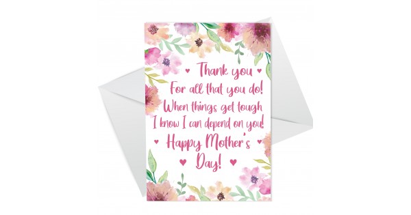 Mothers Day Card For Mum Thank You Mother's Day Card For Her
