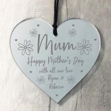Personalised Mothers Day Gift for Mum Hanging Engraved Heart