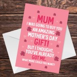 Mothers Day Card Funny Joke Card For Mum Novelty Card