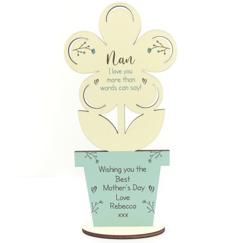 Personalised Mothers Day Gift For Nan Wooden Flower Gift