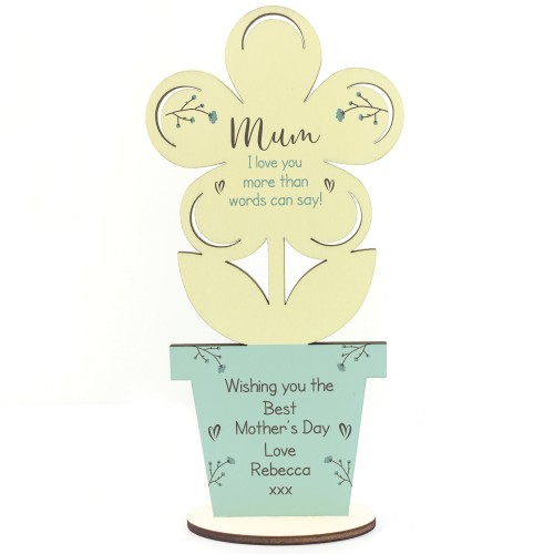 Personalised Mothers Day Gift For Mum Wooden Flower Gift