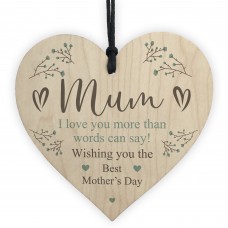 Hanging Wood Heart Mothers Day Gift For Mum From Daughter Son