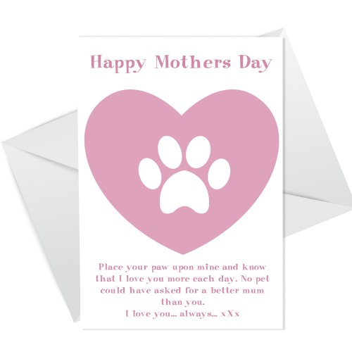 Happy Mothers Day Gift Card Dog Pet Gift Cute Paw Prints Cards 