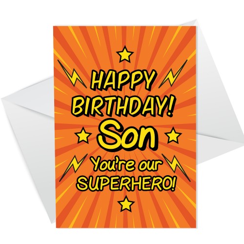 Happy Birthday Card For Son Superhero Theme Novelty Card