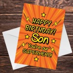 Happy Birthday Card For Son Superhero Theme Novelty Card