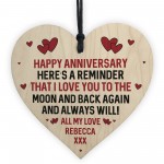 Personalised Happy Anniversary Gift For Husband Wife Wood Heart