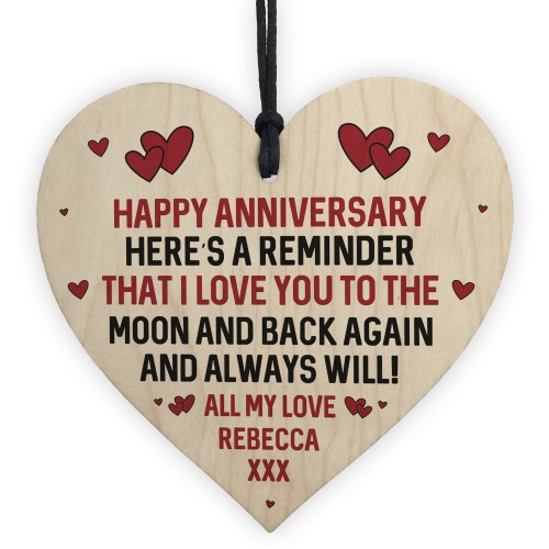 Personalised Happy Anniversary Gift For Husband Wife Wood Heart