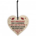 Personalised Happy Anniversary Gift For Husband Wife Wood Heart