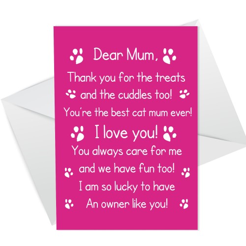 Funny Birthday Mothers Day Card For Mum From The Cat Poem