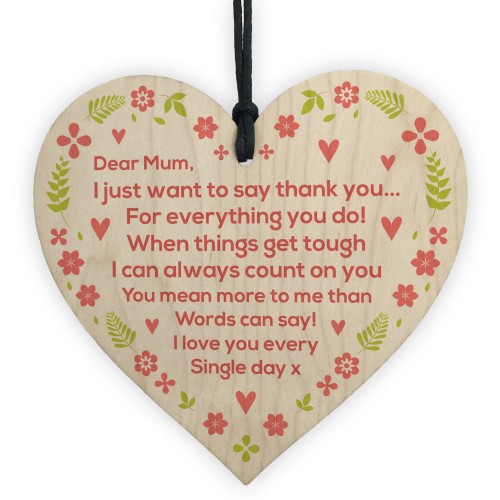 Mum Thank You Gifts Wooden Heart Sign Mothers Day Gifts