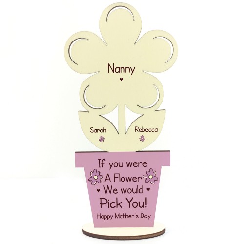 PERSONALISED Mothers Day Gift For Nanny Wood Flower Gift