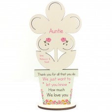 Personalised Thank You Birthday Gift for Auntie Wooden Flower