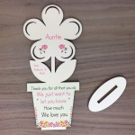 Personalised Thank You Birthday Gift for Auntie Wooden Flower