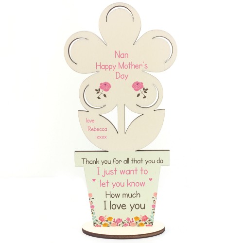 Personalised Mothers Day Gift for Nan Wooden Flower Plaque Gift