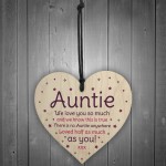 Birthday Mothers Day Gift For Auntie Sister Wood Heart Thank You