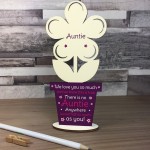 Auntie Poem Gift For Birthday Personalised Wooden Flower Sister