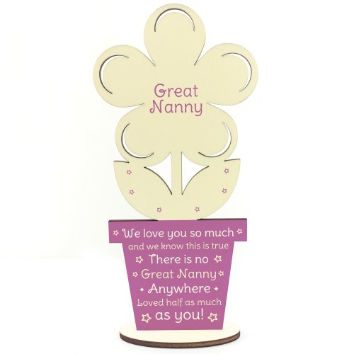 Novelty Gift For Great Nanny Personalised Wooden Flower Birthday