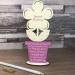 Novelty Gift For Great Nanny Personalised Wooden Flower Birthday