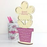 Novelty Gift For Great Nanny Personalised Wooden Flower Birthday