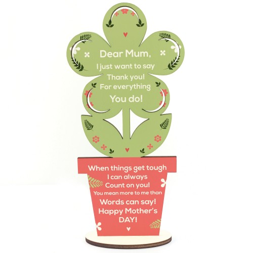 Mothers Day Poem Gift For Mum Wooden Flower Thank You Gift