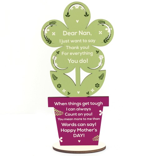 Mothers Day Poem Gift For Nan Wooden Flower Thank You Gift