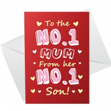 NO 1 Mum Card For Mothers Day Birthday From Son Funny Card
