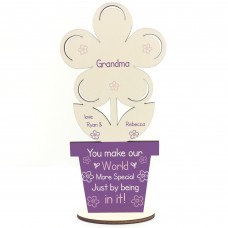 Personalised Birthday Mothers Day Gift For Grandma Wood Flower
