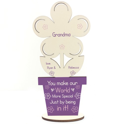 Personalised Birthday Mothers Day Gift For Grandma Wood Flower