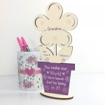 Personalised Birthday Mothers Day Gift For Grandma Wood Flower