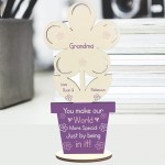 Personalised Birthday Mothers Day Gift For Grandma Wood Flower