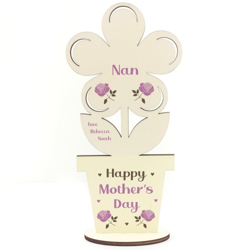 Happy Mothers Day Gift For Nan Wooden Flower Personalised